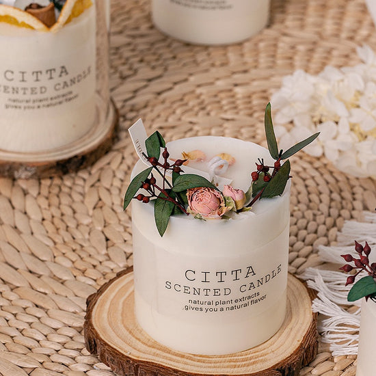 Dried Flower Pillar Scented Candle — Multi-Fragrance